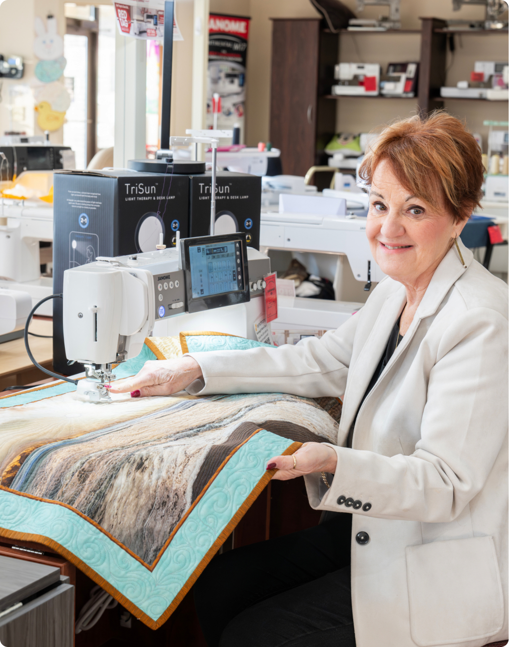 Jan Brostek in her sewing store